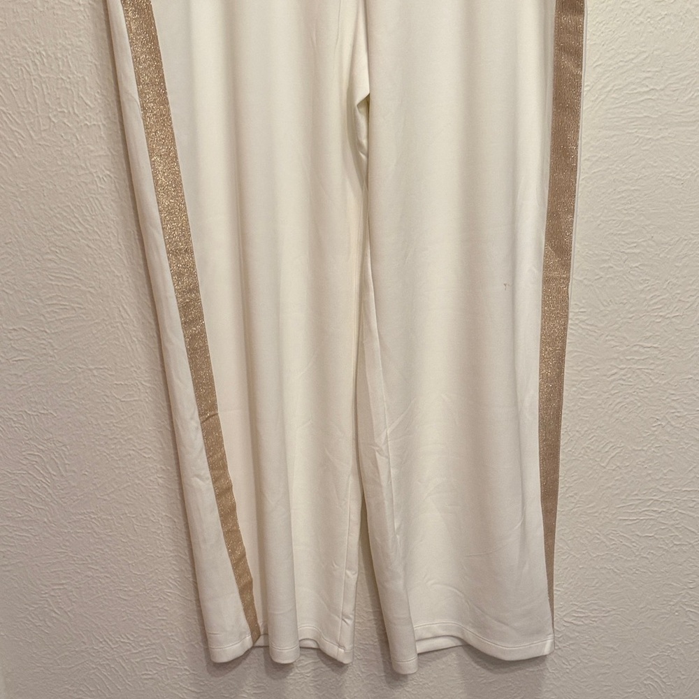 πββοΈπββοΈπββοΈBOGOHOπββοΈπββοΈπββοΈCream Wide-Leg Lounge Pants with Gold Side Stripe - Picture 3 of 12